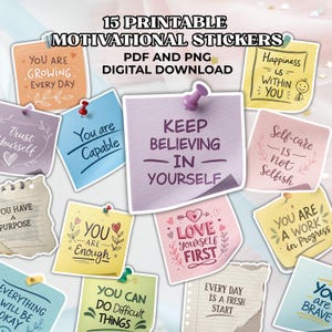 Motivational Printable Sticky Notes Sheet for Mental Health Support | Positive Quote PNG & PDF Sticker Set | 8.5x11 Inspirational Decor