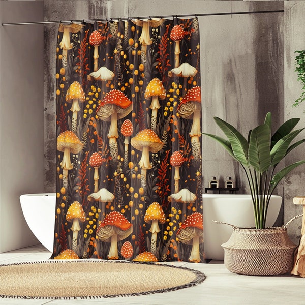 Mushroom Shower Curtain Boho Bathroom Accessories Magic Mushroom Gift Whimsigoth Curtain Dark Botanical Shower Goblincore Decor Witchy Stuff