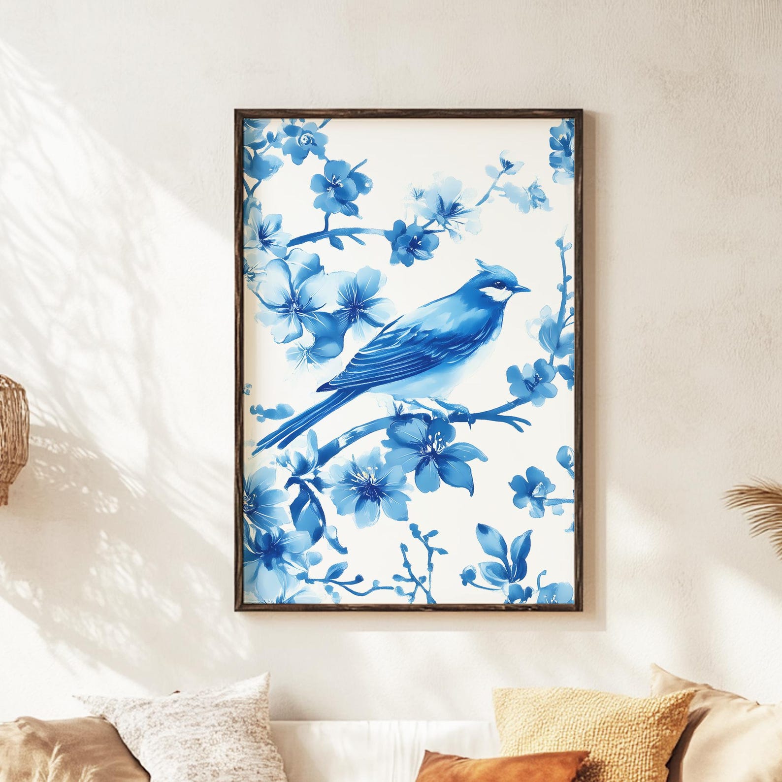 Blue Chinoiserie Wall Art Two Piece Bird Wall Art Toile De Jouy Giclee ...