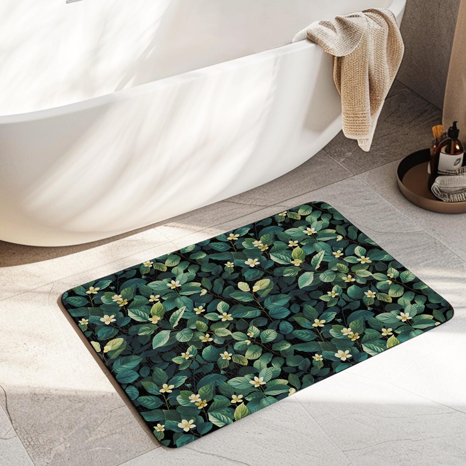 Cottagecore Bath Mat Green Shower Mat Farmhouse Decor Art Nouveau Bath ...