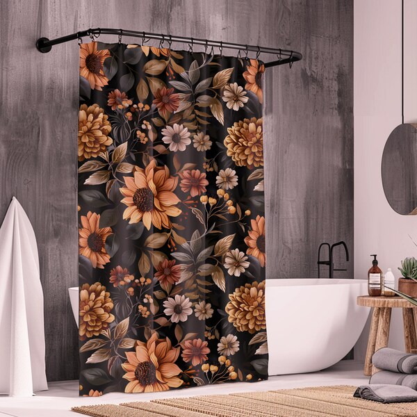 Floral Shower Curtain Boho Bathroom Decor Dark Cottagecore Shower Curtain Botanical Accessories Dark Coquette Showercurtain Moody Flower