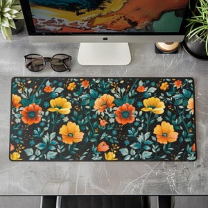 Cottagecore Desk Mat Boho Room Decor Floral Mouse Pad Cute Desk Decor Dark Coquette Room Large Mousepad Kawaii Desk Mat Aesthetic Wildflower