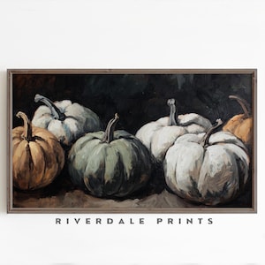 Pumpkin Oil Painting TV Frame Art,Fall Harvest Decor,Rustic Autumn Still Life Wall Art for Halloween & Thanksgiving,Farmhouse Style,TV-160