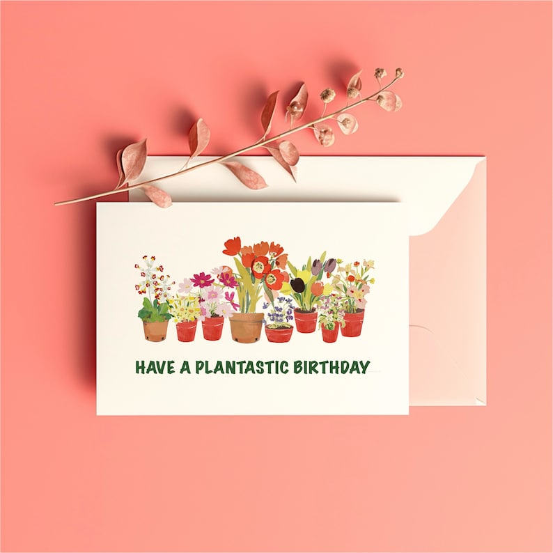 Rote Geburtstagskarte für Pflanzenliebhaber, druckbare Grußkarten, digitales Blumendesign Aquarell, Tulpen und Mohnblumen Art Wanddeko Bild 1