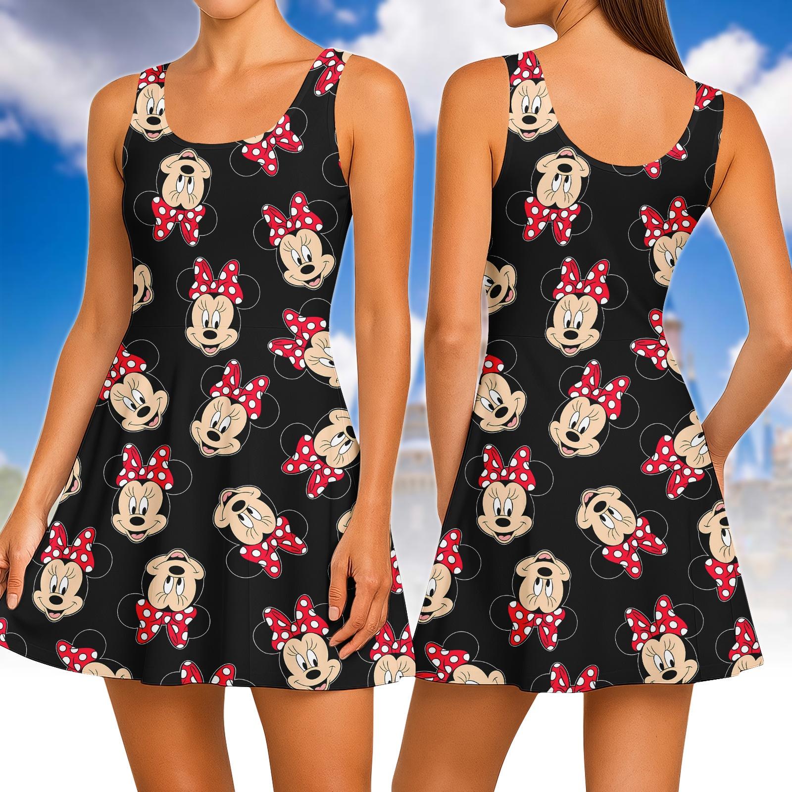 Discover Disney Minnie Mouse Skater Dress, Disney Cartoon Girls Dress For Kids, Disneyland Trip Beach Dress, Cute Bow Dress