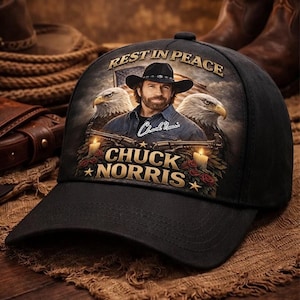 Gorra con estampado 3D "Descansa en paz, Chuck Norris", gorra tributo al águila americana "La leyenda nunca muere", gorra de regalo patriótica en memoria de un héroe de acción.