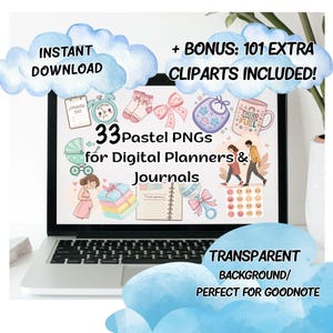Pacote de clipart de gravidez – 33 PNGs para chá de bebê e adesivos de planejamento
