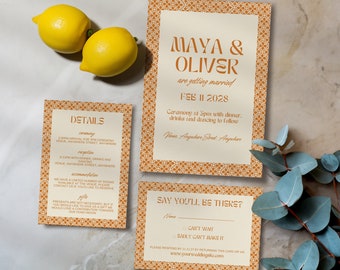Editable Wedding Invite Suite · Digital Wedding Invitation · Limoncello Love Letters Design · Editable Canva Template · Orange Rust