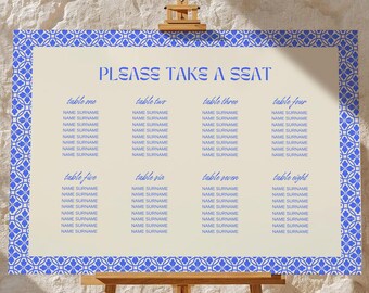 Riviera Wedding Seating Plan: Blue Canva Template (Digital Download)