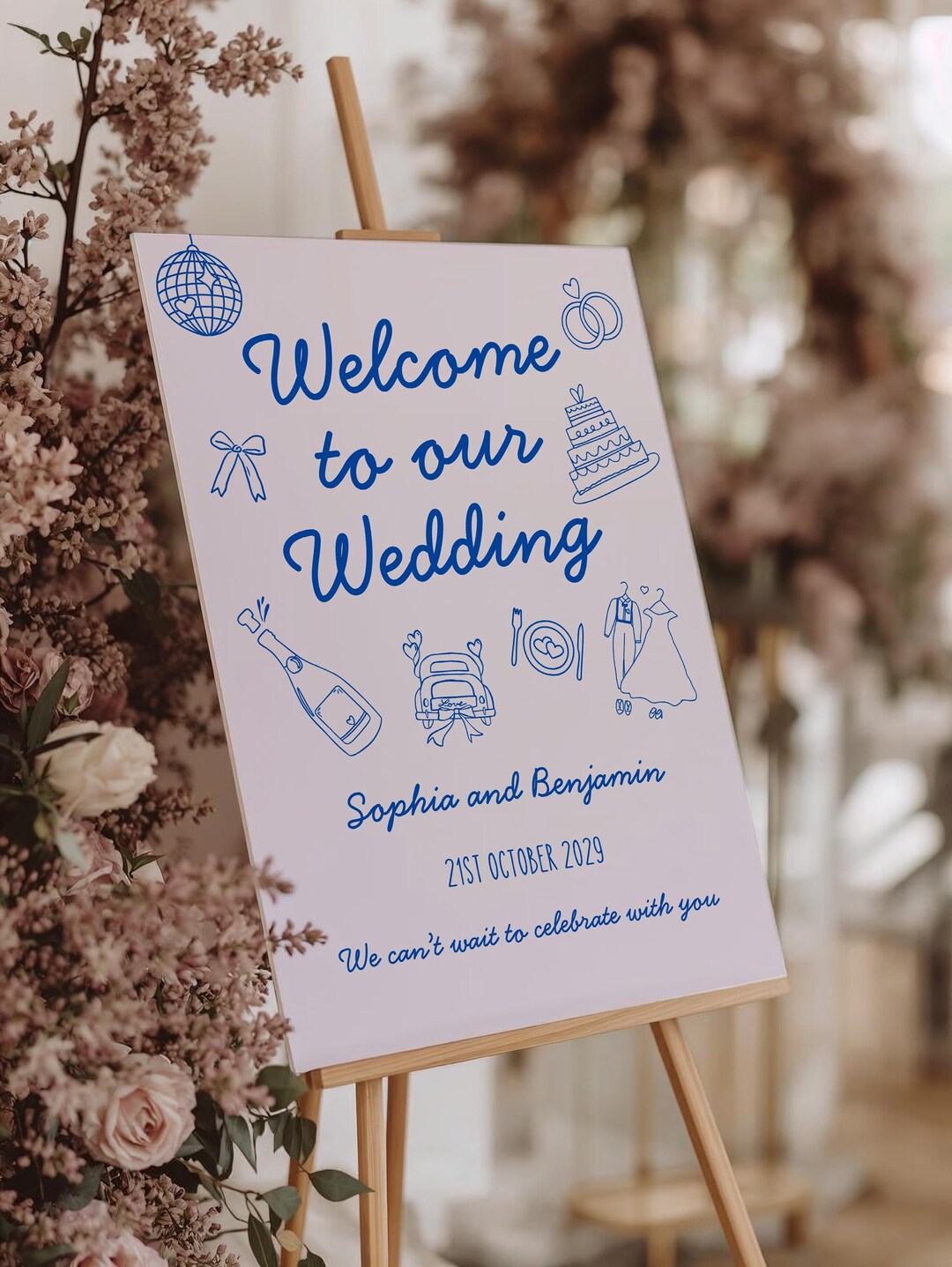 Editable Wedding Welcome Sign Template in Hand Drawn Whimsical Style ...