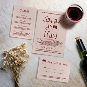 Wine Country Wedding Invitation Suite: Peach, Editable Canva Template (Digital)
