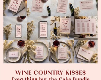 Editable Wedding Stationery Suite · Digital Wedding Stationery · Wine Country Kisses · Editable Canva Template · Peach & Wine