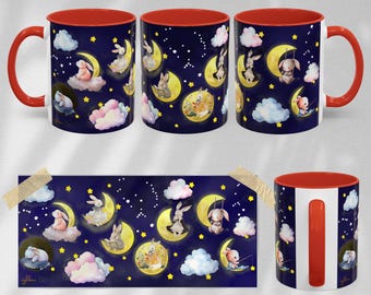 Bunny on the Moon Ceramic Mug: Enchanting Celestial Design