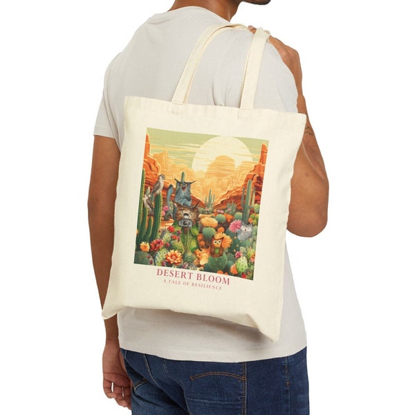Desert Bloom: A Tale of Resilience Cotton Canvas Tote Bag - Durable Eco-Friendly Carryall