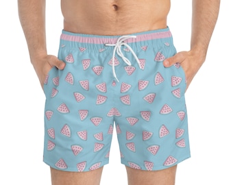 Blue and Pink Combination Watermelon Slice Swim Trunks for Men