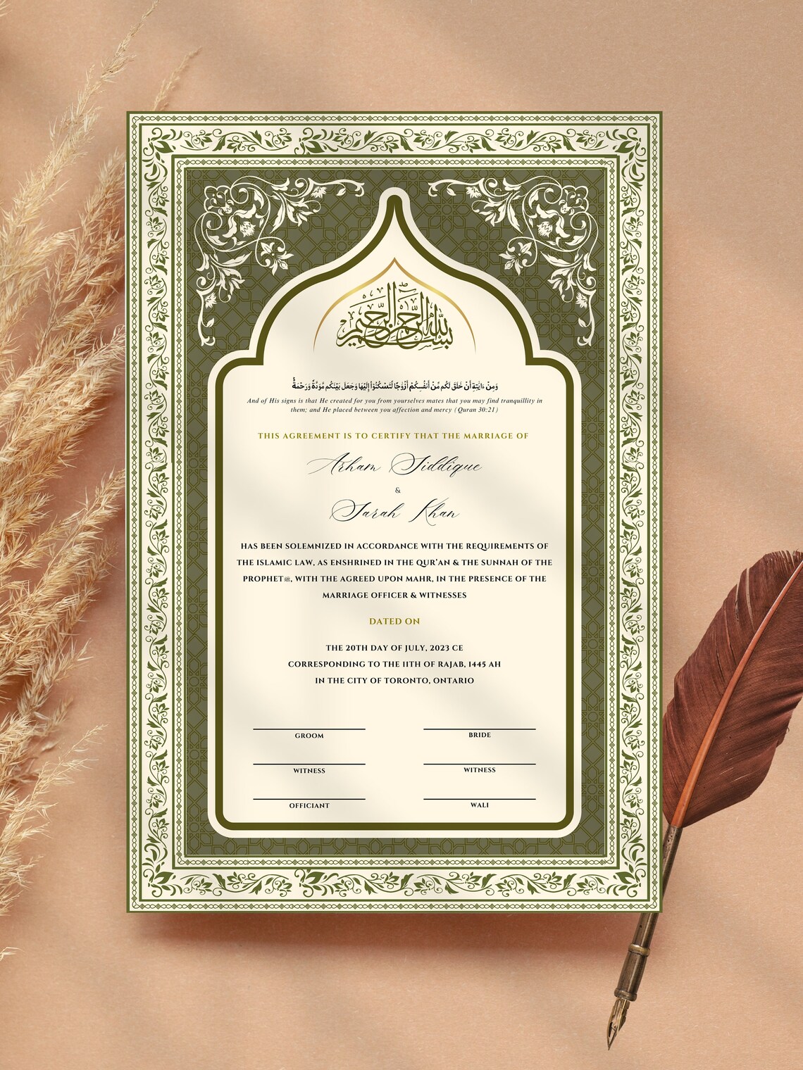 Free Kitab Lettering Nikkah Certificate | Islamic Marriage Contract Nikkahnama | Katb Kitab ...