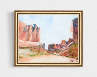 Zion National Park Watercolor Painting for Boho Mid Century Modern Home Wall Decor. Perfect Gift for Landscape Art Lovers. Digital Print.