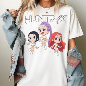 Huntrix tee , Kpop idol group shirt, Mira, Rumi, Joy shirt, Huntrix fan, kpop fan, korea shirt