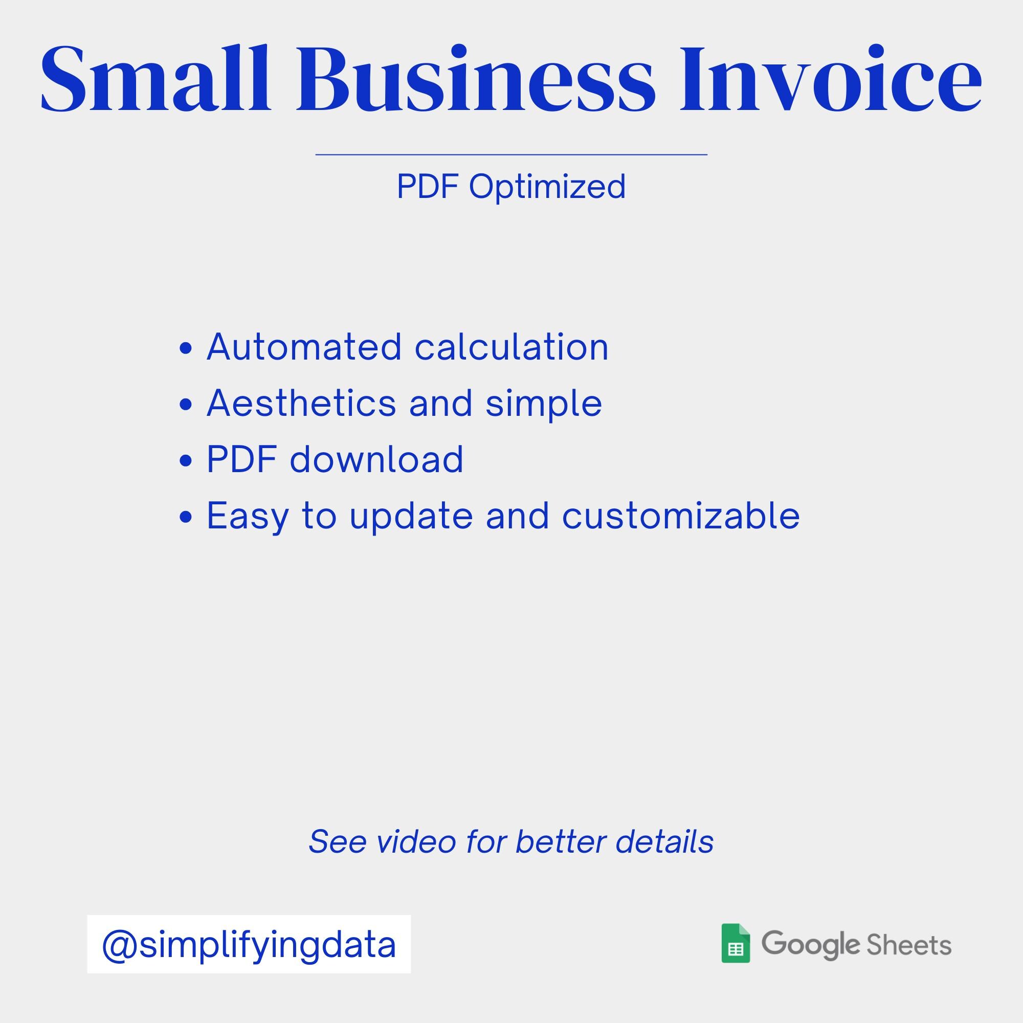 Small Business Invoice Template, Editable Google Sheet (PDF) - Etsy