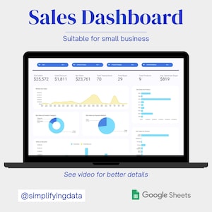 Sales Dashboard Google Sheet Dashboard Sales Tracker Small Business Dashboard Finance Dashboard Sales Report Bookkeeping Template