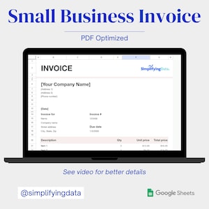 Invoice Template Editable Small Business Invoice Generator Google Sheet Template Invoice PDF Printable Invoice