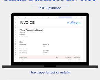 Modèle de facture pour petite entreprise, feuille Google modifiable (PDF)
