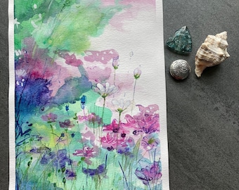 Peinture de fleurs de printemps originale à l’aquarelle et à la gouache. Idéal pour un cadeau de fête des mères.