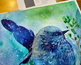 Pájaro original en acuarela – cuadro de pájaros para pared – decoración relajante para la pared – idea de regalo para mujeres