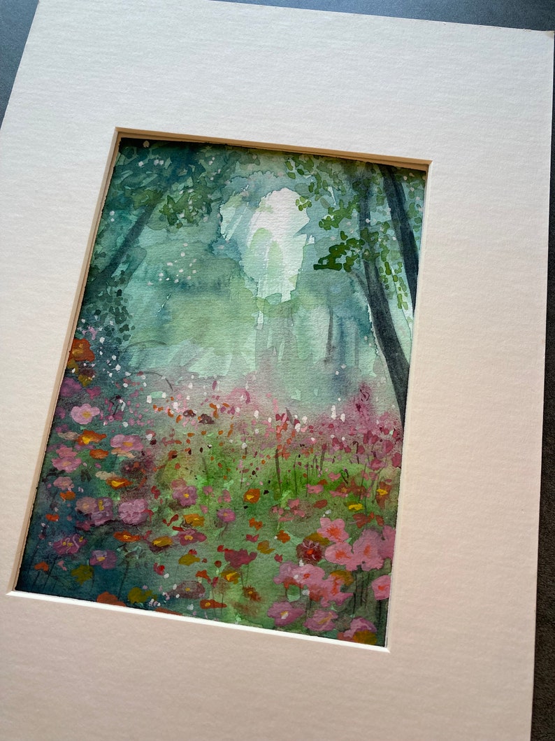 Aquarelle originale de sous-bois fleuri rehaussée à la gouache. Idéal pour un cadeau de fête des mères. image 6