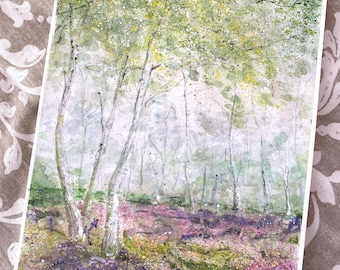 Acuarela original de un bosque florido en tonos pastel de rosa y verde – arte floral para pared – decoración relajante para la pared – idea de regalo para mujeres