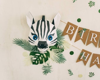 Cute zebra papercraft 3d origami PDF template