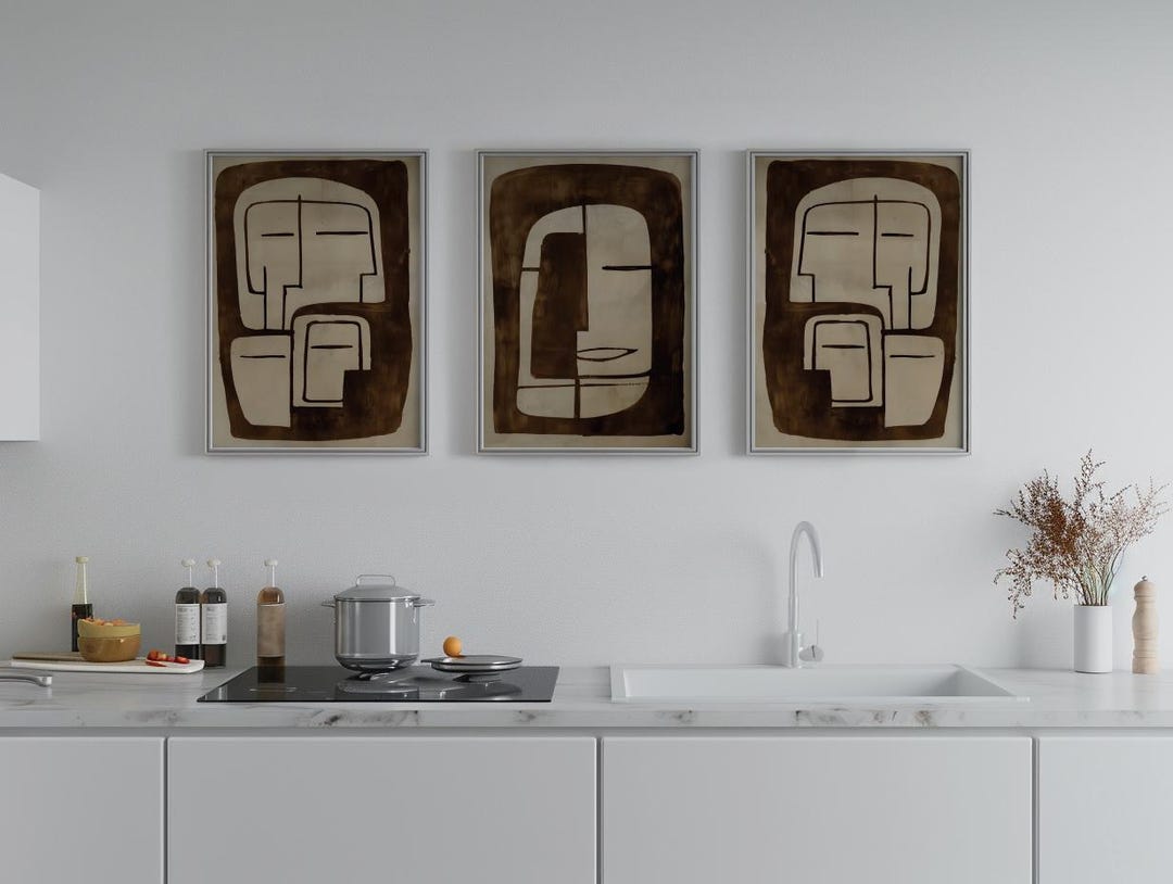 Abstract Faces Print Set, Rustic Minimalist Line Art (digital Download ...