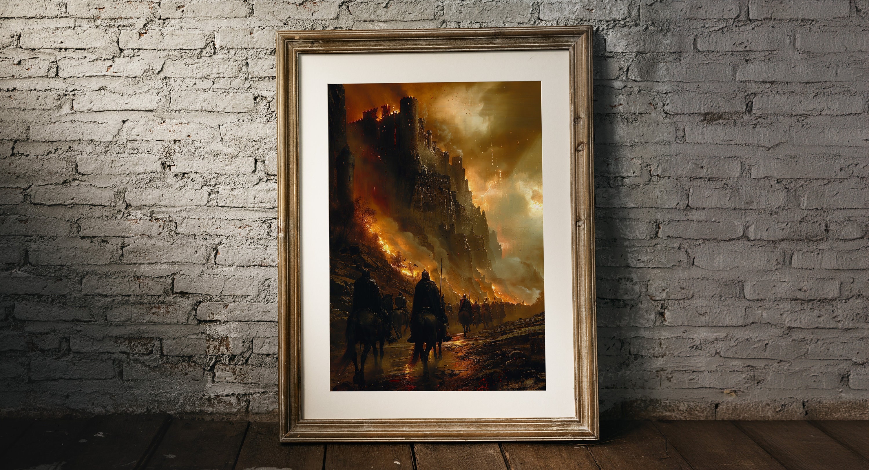 Dark Fantasy Painting Print, Medieval Castle Oil Painting, Geek Gift Idea, Soulslike Painting, Gaming Room Decor, Printable Download