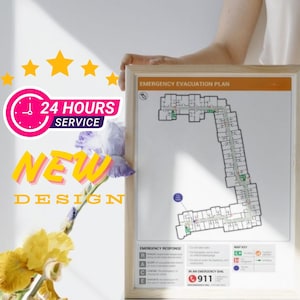 Emergency Evacuation Plan, Fire Escape Plan,Evacuation Diagram,Customized Evacuation Diagram Emergency Fire Escape Plan Airbnb, Airbnb Signs