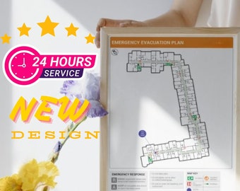 Emergency Evacuation Plan, Fire Escape Plan,Evacuation Diagram,Customized Evacuation Diagram Emergency Fire Escape Plan Airbnb, Airbnb Signs