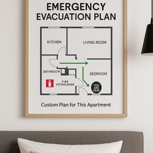 Custom Emergency Evacuation Diagram | Airbnb Fire Escape Plan | Modern Safety & Evacuation Sign | Printable Download