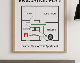 Custom Emergency Evacuation Diagram | Airbnb Fire Escape Plan | Modern Safety & Evacuation Sign | Printable Download
