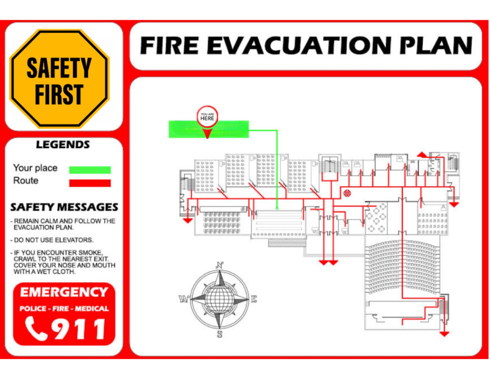 Fire Escape Plan,evacuation Diagram, Downloadable ,24 H Service Time