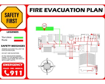 Evacuation Diagram, Fire Escape Plan, Downloadable ,24 h service time,Personalize Airbnb Landscape Orientation,airbnb evacuaiton plan