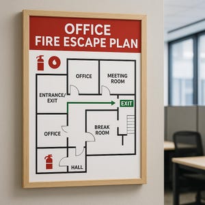 Office Fire Escape Plan | Workplace Evacuation Diagram | Custom Printable Safety Map | PDF Emergency Layout for Business