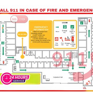 Customized Evacuation Diagram Emergency Fire Escape Plan Airbnb Signs Modern Design World Standard,24 hours services