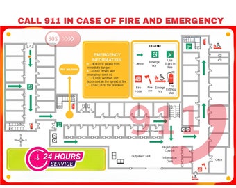 Customized Evacuation Diagram Emergency Fire Escape Plan Airbnb Signs Modern Design World Standard,24 hours services