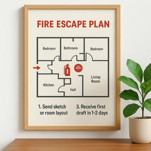 Personalized Fire Escape Plan for Airbnb & Homes | Custom Evacuation Map | Emergency Exit Floor Plan | PDF Printable Safety File