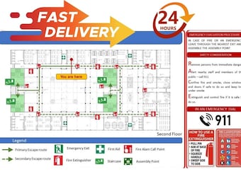 24 h fast delivery,design safety emergency evacuation fire exit, escape plan, diagram, floor plan,airbnb guest plan