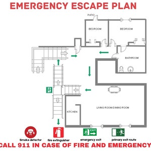 Customized Evacuation Diagram Emergency Fire Escape Plan Airbnb Signs Modern DesignAirBnB Emergency Fire Escape Plan,Evacuation Safety Plan