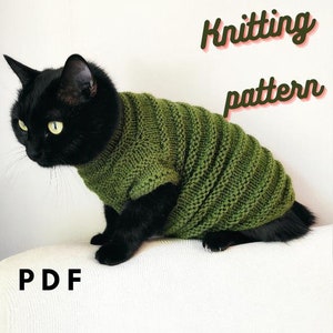 Pet sweater knitting pattern PDF Knitting tutorial sweater for cats Small dog sweater pattern Cat sweater knitting guide