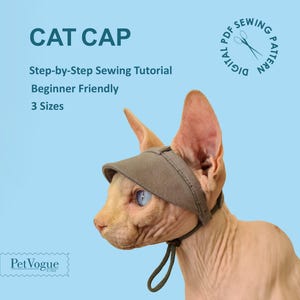 Sphynx Cat Clothes Pattern, Hairless Cat Sun Hat PDF, Devon Rex Clothes, Cat Summer Accessories, Peterbald Cap, UV Protection Pet Hat PDF