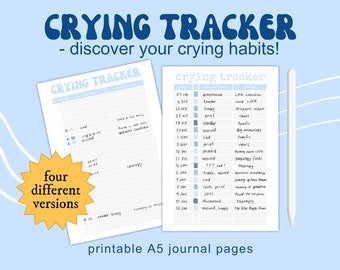 Crying Tracker A5 Journal Page - Printable crying log - monthly emotion tracker - feelings tracker
