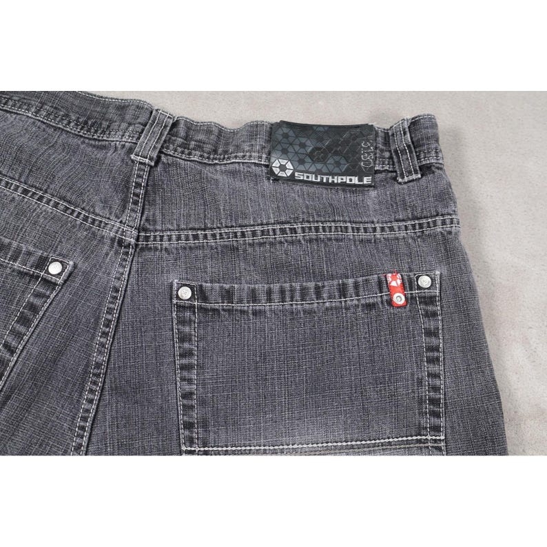 Southpole Red Tab Mens Jeans Black Wash Denim Loose Fit Leg Size 38 Y2K Grunge image 12