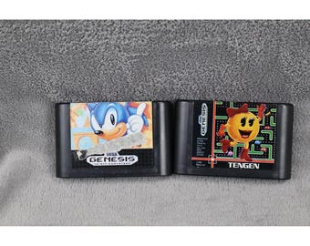 Sonic The Hedgehog & Ms. Pac-Man Sega Genesis Video Game Lot Cart Only Authentic